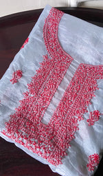 将图像加载到图库查看器中, Lakhnavi 手工制作的欧根纱 Chikankari 未缝合 Kurti 面料 - Honc0133589