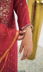 将图像加载到图库查看器中, Shanaya Women's Lakhnavi Handcrafted Mul Chanderi Chikankari Stitched Kurta, Dupatta And Pant Set - HONC0322416