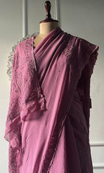 将图像加载到图库查看器中, Women's Lakhnavi Handcrafted Viscose Georgette Chikankari Saree - HONC0329024