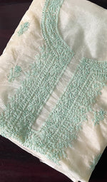 将图像加载到图库查看器中, Lakhnavi 手工制作的欧根纱 Chikankari 未缝合 Kurti 面料 - Honc0133587