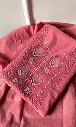 Load image into Gallery viewer, Women's Lakhnavi Handcrafted Mul Chanderi Unstitched Chikankari Full Suit Material - HONC0314654