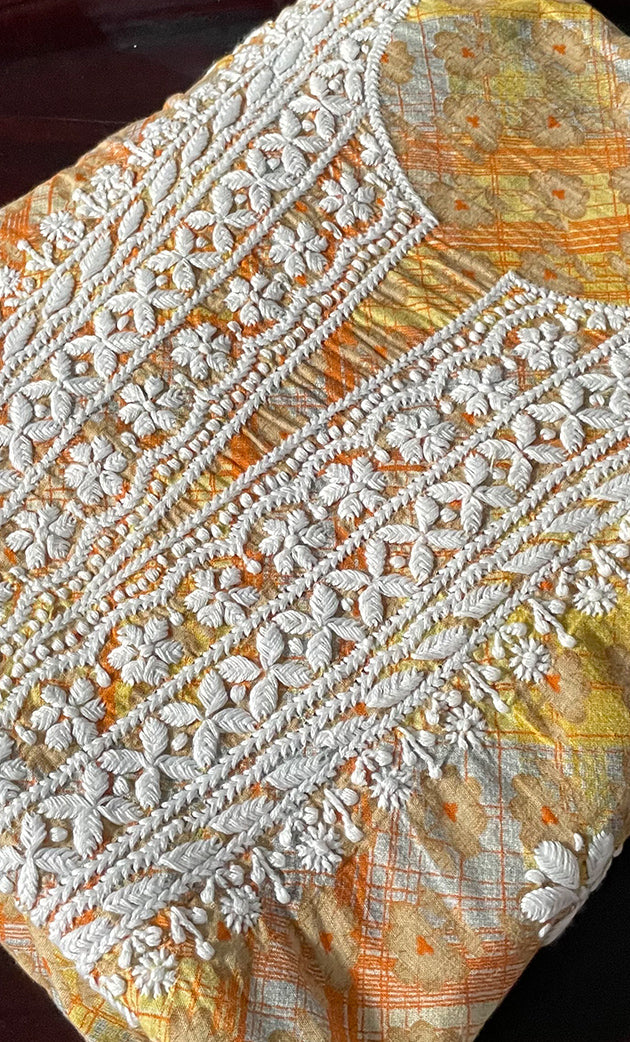 Women's Lakhnavi Handcrafted Cotton Chikankari Unstitched Kurti Fabric - HONC0284379