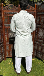 将图像加载到图库查看器中, Men's Lucknowi Handcrafted Cotton Chikankari Kurta - HONC0329869
