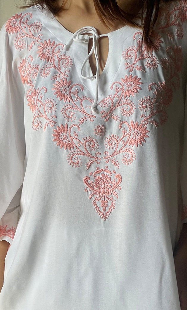 Women's Lucknowi Handcrafted Cotton Chikankari Kaftan - HONC0297349
