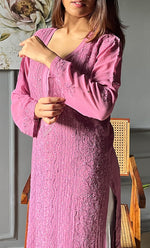Load image into Gallery viewer, Women's Lakhnavi Handcrafted Viscose Georgette Chikankari Kurti- HONC0282699