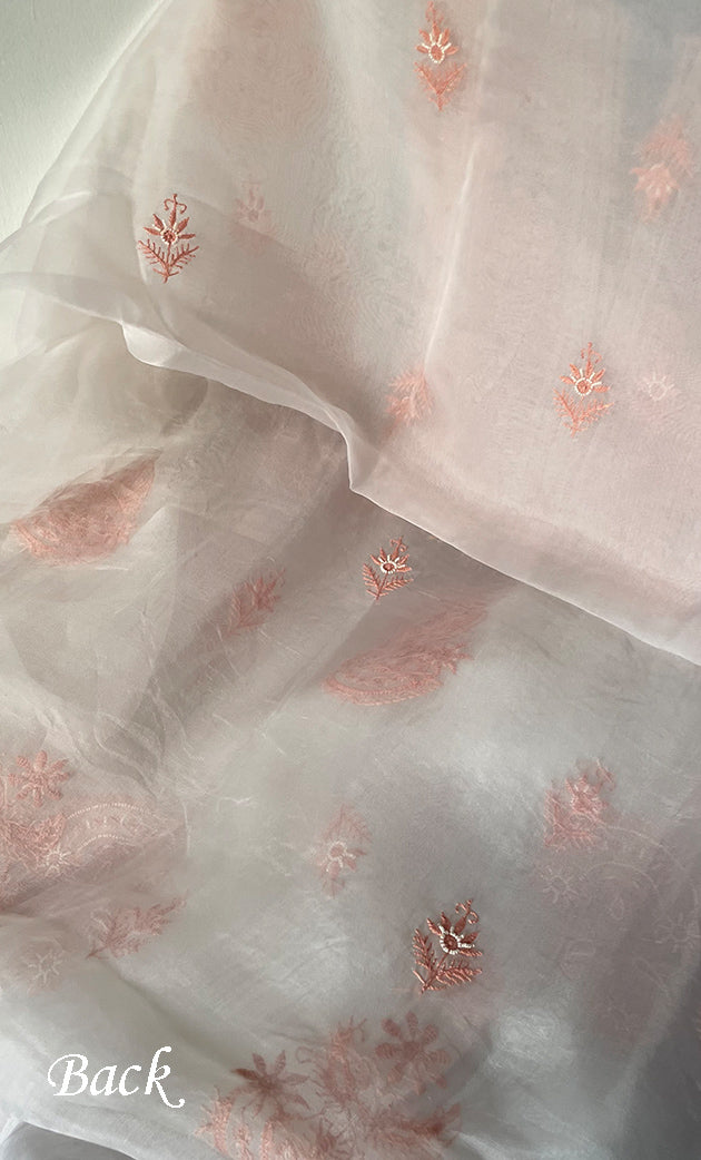 Mehnaj Women's Lakhnavi Handcrafted Pure Organza Chikankari Unstitched Kurta And Dupatta Set- HONC0316460