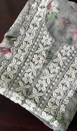将图像加载到图库查看器中, Women's Lakhnavi Handcrafted Organza Chikankari Unstitched Kurti Fabric - HONC0165688