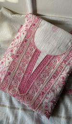 将图像加载到图库查看器中, Women's Lakhnavi Handcrafted Maheshwari Mul Chanderi Unstitched Kurta And Dupatta Set - HONC0270648