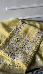 Load image into Gallery viewer, Women's Lakhnavi Handcrafted Pure Organza Chikankari Unstitched Kurta And Dupatta Set- HONC0314317