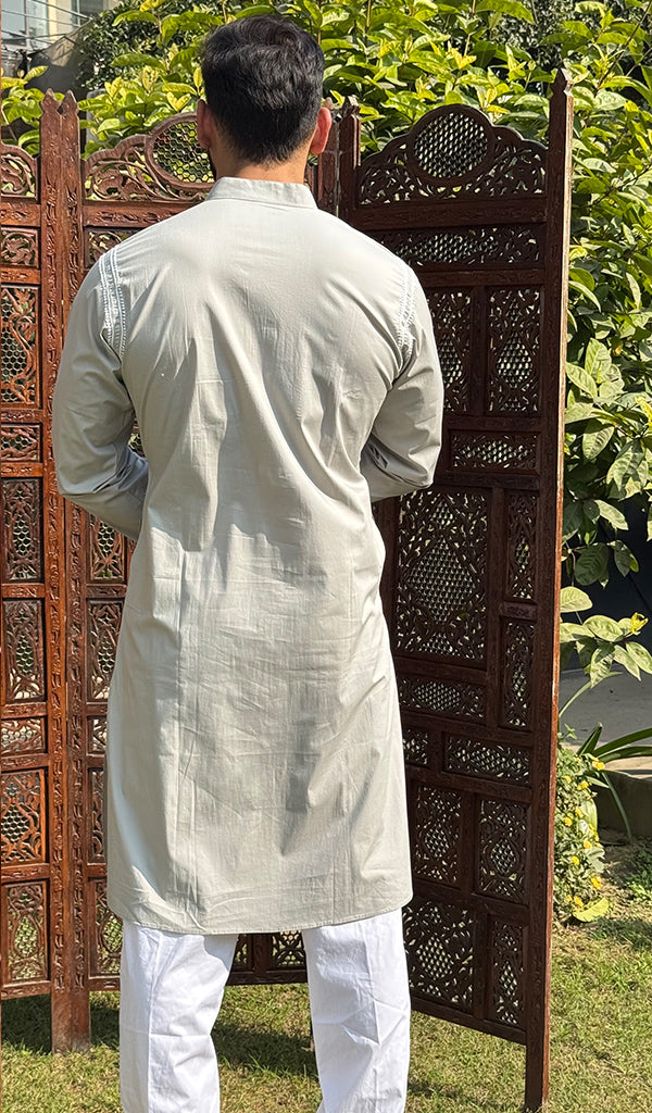 Men's Lucknowi Handcrafted Cotton Chikankari Kurta - HONC0115447