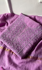Load image into Gallery viewer, Women's Lakhnavi Handcrafted Mul Chanderi Unstitched Chikankari Full Suit Material - HONC0304381