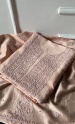Load image into Gallery viewer, Women's Lakhnavi Handcrafted Chanderi Silk  Unstitched  Chikankari Kurta And Dupatta Set - HONC0290030