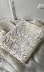 Load image into Gallery viewer, Women's Lakhnavi Handcrafted Pure Organza Chikankari Unstitched Kurta And Dupatta Set- HONC0314851