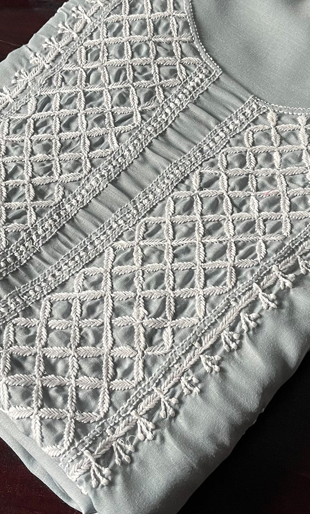 Women's Lakhnavi Handcrafted Cotton Chikankari Unstitched Kurti Fabric - HONC0302631