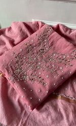 Load image into Gallery viewer, Women's Lakhnavi Handcrafted Mul Chanderi Unstitched Chikankari Full Suit Material - HONC0311943