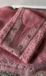 将图像加载到图库查看器中, Women's Lakhnavi Handcrafted Pure Organza Chikankari Unstitched Kurta And Dupatta Set- HONC0319970