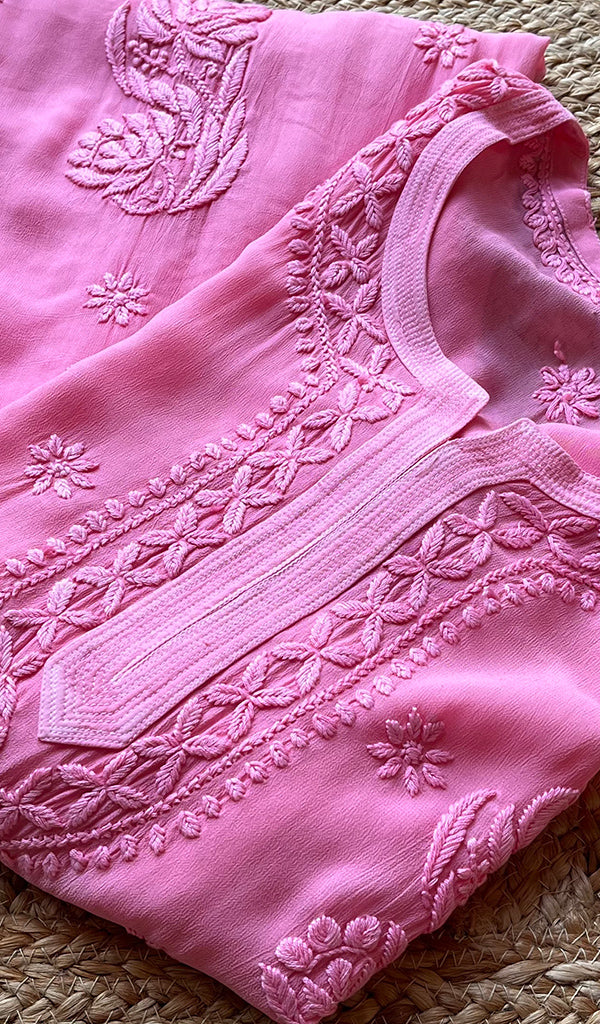 Women's Lakhnavi Handcrafted Viscose Georgette Chikankari Kurti- HONC0221228