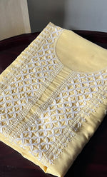 将图像加载到图库查看器中, Women's Lakhnavi Handcrafted Cotton Chikankari Unstitched Kurti Fabric - HONC0302643