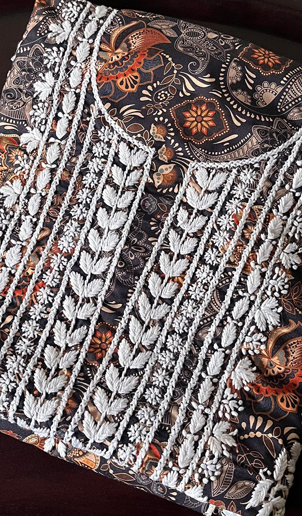 Women's Lakhnavi Handcrafted Cotton Chikankari Unstitched Kurti Fabric - HONC0268840