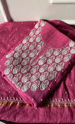 Load image into Gallery viewer, Jazba Women's Lakhnavi Handcrafted Mul Chanderi UnStitched Kurta And Dupatta Set - HONC0318608