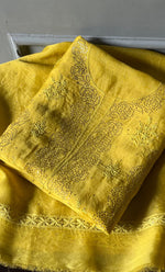 Load image into Gallery viewer, Afeera Women's Lakhnavi Handcrafted Pure Organza Chikankari Unstitched Kurta And Dupatta Set- HONC0304140