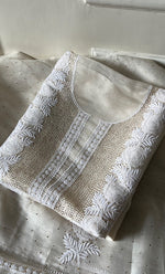 将图像加载到图库查看器中, Rose Women's Lakhnavi Handcrafted Pure Organza Chikankari Unstitched Kurta And Dupatta Set- HONC0302221