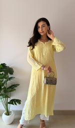 Load image into Gallery viewer, Yusra Women's Lakhnavi Handcrafted Viscose Georgette Chikankari Kurti- HONC0350437