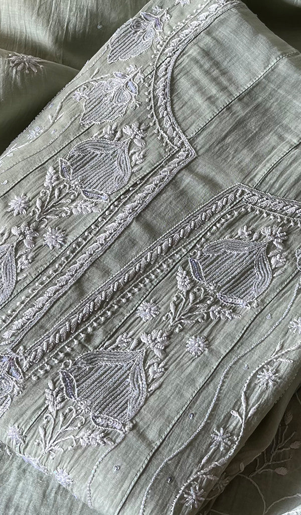 Laiba Women's Lakhnavi Handcrafted Mul Chanderi Semi - Stitched Anarkali And Dupatta Set - HONC0275212