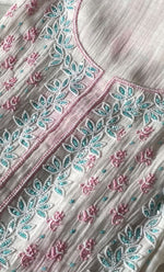 Load image into Gallery viewer, Saziya Women's Lakhnavi Handcrafted Mul Chanderi Semi - Stitched Kurta And Dupatta Set - HONC0311488