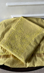 Load image into Gallery viewer, Women's Lakhnavi Handcrafted Tissue Chanderi Unstitched Chikankari Kurta And Dupatta Set - HONC0248436