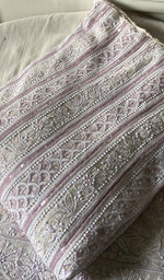 Load image into Gallery viewer, Women's Lakhnavi Handcrafted Pure Silk Georgette Chikankari Semi - stitched Anarkali And Dupatta Set- HONC0335355