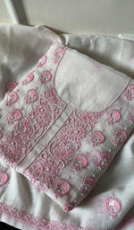 Load image into Gallery viewer, Eshal Women's Lakhnavi Handcrafted Mul Chanderi Unstitched Kurta And Dupatta Set - HONC0284789