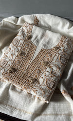 Load image into Gallery viewer, Women's Lakhnavi Handcrafted Maheshwari Mul Chanderi Unstitched Kurta And Dupatta Set- HONC0270649