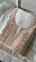 Load image into Gallery viewer, Junoon Women's Lakhnavi Handcrafted Mul Chanderi Unstitched Kurta And Dupatta Set - HONC0279819