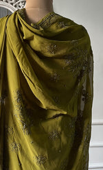 将图像加载到图库查看器中, Women's Lakhnavi Handcrafted Viscose Georgette Chikankari Saree - HONC0329022