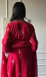 Load image into Gallery viewer, Women's Lakhnavi Handcrafted Mul Chanderi Chikankari Stitched Kurta, Dupatta And Pant Set - HONC0314455