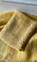 将图像加载到图库查看器中, Rose Women's Lakhnavi Handcrafted Pure Organza Chikankari Unstitched Kurta And Dupatta Set- HONC0302218