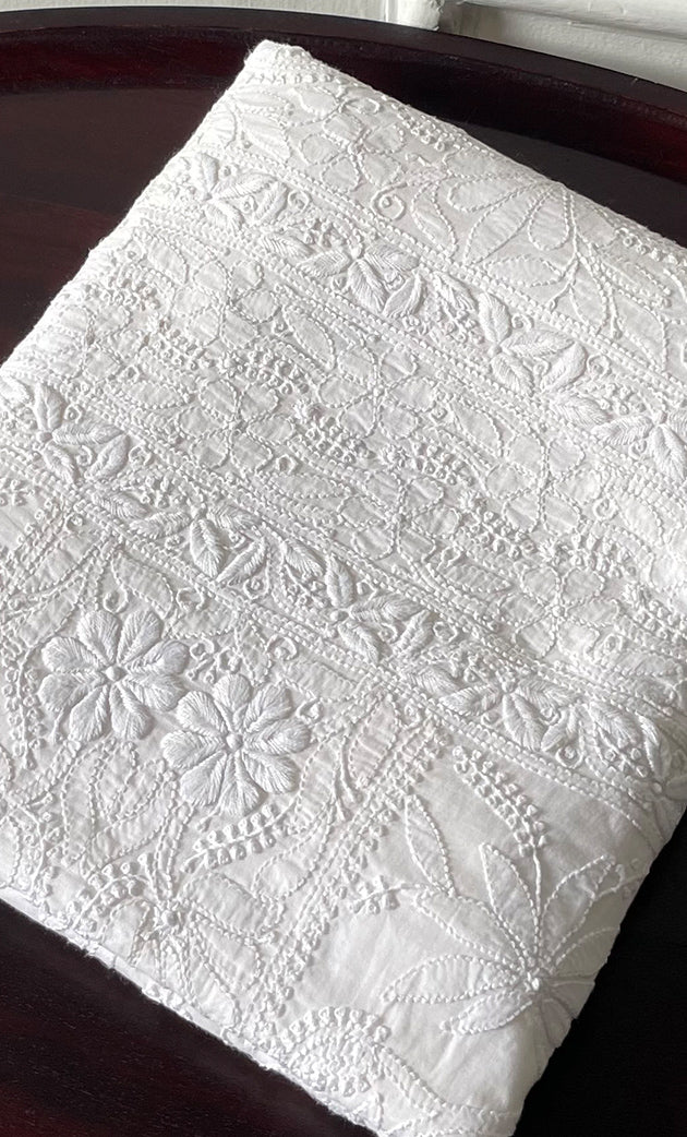 Women's Lakhnavi Handcrafted Cotton Chikankari Unstitched Kurti Fabric - HON0318055