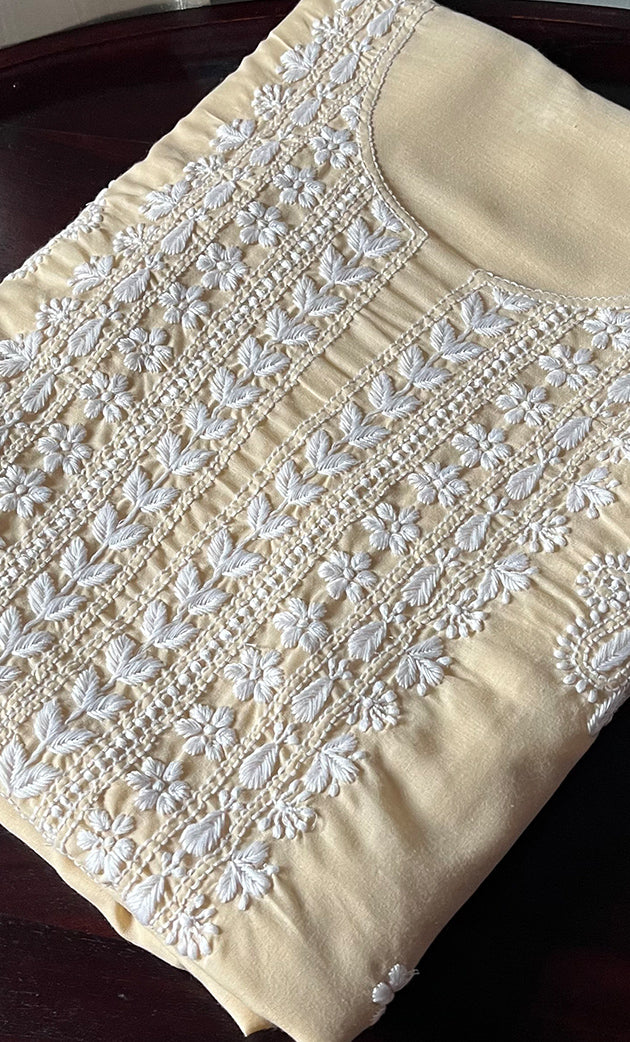 Women's Lakhnavi Handcrafted Cotton Chikankari Unstitched Kurti Fabric - HONC0302648