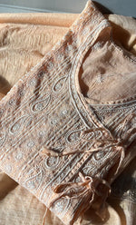 Load image into Gallery viewer, Women's Lakhnavi Handcrafted Chanderi Silk Semi - Stitched Kurta And Dupatta Set - HONC0298154