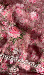 将图像加载到图库查看器中, Women's Lakhnavi Handcrafted Organza Chikankari Unstitched Kurta And Dupatta Set - HONC0268887