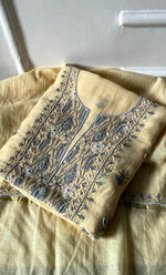 将图像加载到图库查看器中, Women's Lakhnavi Handcrafted Mul Chanderi Unstitched Chikankari Full Suit Material - HONC0323589