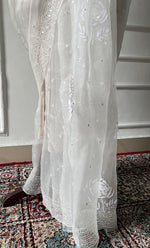 将图像加载到图库查看器中, Women's Lucknowi Handcrafted Pure Organza Silk Chikankari Saree - HONC0307590