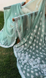 将图像加载到图库查看器中, Women's Lucknowi Handcrafted Faux-Georgette Chikankari Saree - HONC0195491