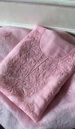 将图像加载到图库查看器中, Women's Lakhnavi Handcrafted Pure Organza Chikankari Unstitched Kurta And Dupatta Set- HONC0269561