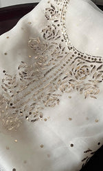 将图像加载到图库查看器中, Women's Lakhnavi Handcrafted Pure Organza Chikankari Unstitched Kurti Fabric - HONC0335837