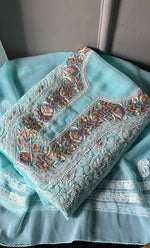 Load image into Gallery viewer, Women's Lakhnavi Handcrafted Unstitched Faux-Georgette Chikankari Suit Material - HONC0291830