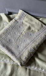 Load image into Gallery viewer, Women's Lakhnavi Handcrafted Maheshwari Mul Chanderi Unstitched Kurta And Dupatta Set - HONC0296171