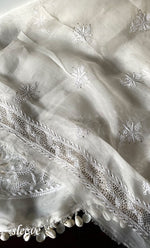 Load image into Gallery viewer, Women's Lakhnavi Handcrafted Pure Organza Chikankari Unstitched Kurta And Dupatta Set- HONC0320492