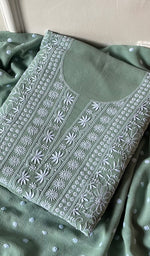 Load image into Gallery viewer, Women's Lakhnavi Handcrafted Pure Silk Georgette Chikankari Suit Material - HONC0260019